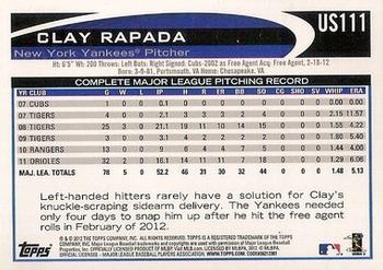 2012 Topps Update - Gold Sparkle #US111 Clay Rapada Back