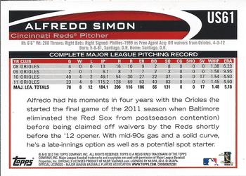 2012 Topps Update - Gold Sparkle #US61 Alfredo Simon Back