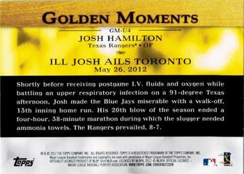 2012 Topps Update - Golden Moments #GM-U4 Josh Hamilton Back