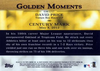 2012 Topps Update - Golden Moments #GM-U17 David Price Back