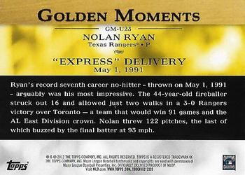 2012 Topps Update - Golden Moments #GM-U23 Nolan Ryan Back