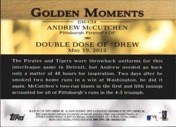 2012 Topps Update - Golden Moments #GM-U34 Andrew McCutchen Back