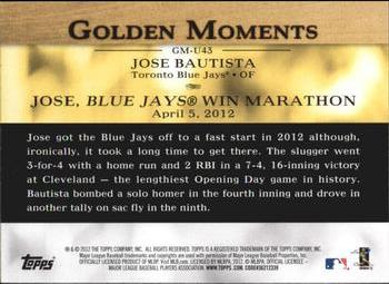 2012 Topps Update - Golden Moments #GM-U43 Jose Bautista Back