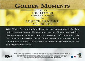 2012 Topps Update - Golden Moments #GM-U46 Jon Lester Back