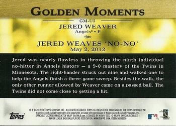 2012 Topps Update - Golden Moments #GM-U3 Jered Weaver Back