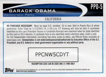 2012 Topps Update - Obama Presidential Predictor #PPO-5 Barack Obama Back