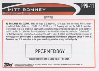 2012 Topps Update - Romney Presidential Predictor #PPR-11 Mitt Romney Back