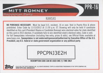 2012 Topps Update - Romney Presidential Predictor #PPR-16 Mitt Romney Back