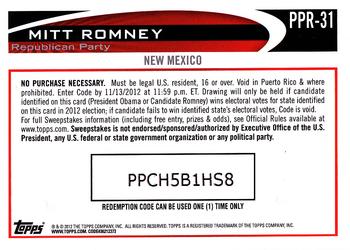 2012 Topps Update - Romney Presidential Predictor #PPR-31 Mitt Romney Back