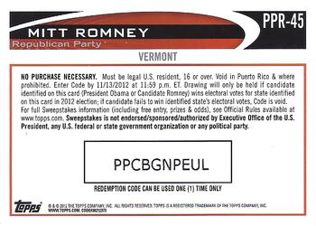 2012 Topps Update - Romney Presidential Predictor #PPR-45 Mitt Romney Back