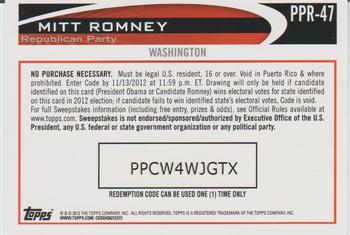 2012 Topps Update - Romney Presidential Predictor #PPR-47 Mitt Romney Back