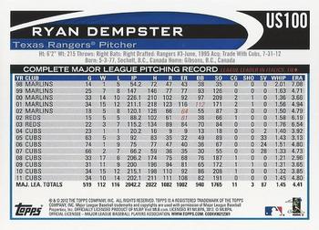 2012 Topps Update - Walmart Blue Border #US100 Ryan Dempster Back