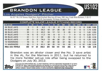 2012 Topps Update - Walmart Blue Border #US102 Brandon League Back