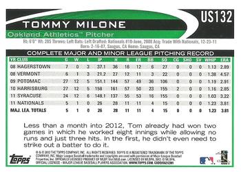 2012 Topps Update - Walmart Blue Border #US132 Tommy Milone Back