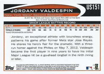 2012 Topps Update - Walmart Blue Border #US151 Jordany Valdespin Back