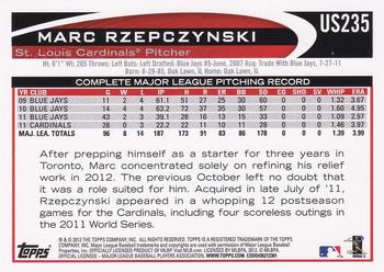 2012 Topps Update - Walmart Blue Border #US235 Marc Rzepczynski Back