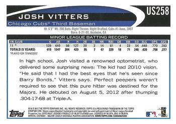 2012 Topps Update - Walmart Blue Border #US258 Josh Vitters Back