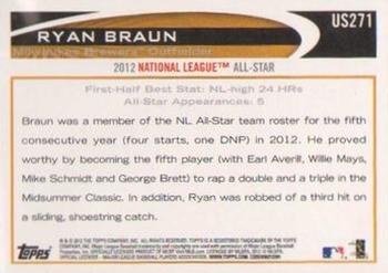 2012 Topps Update - Walmart Blue Border #US271 Ryan Braun Back