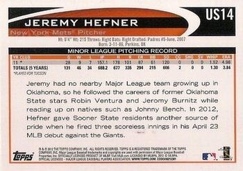 2012 Topps Update - Walmart Blue Border #US14 Jeremy Hefner Back