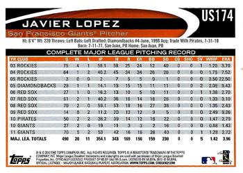 2012 Topps Update - Walmart Blue Border #US174 Javier Lopez Back