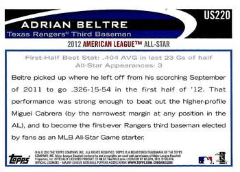 2012 Topps Update - Walmart Blue Border #US220 Adrian Beltre Back