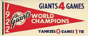 1961 Fleer Baseball Greats (F418-3) - World Series Pennant Decals #NNO 1922 World Series Front