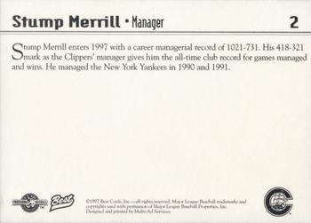 1997 Best Columbus Clippers #2 Stump Merrill Back
