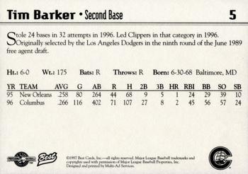 1997 Best Columbus Clippers #5 Tim Barker Back
