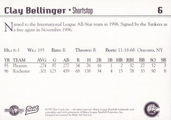 1997 Best Columbus Clippers #6 Clay Bellinger Back