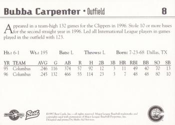 1997 Best Columbus Clippers #8 Bubba Carpenter Back