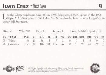 1997 Best Columbus Clippers #9 Ivan Cruz Back