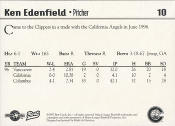 1997 Best Columbus Clippers #10 Ken Edenfield Back