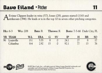 1997 Best Columbus Clippers #11 Dave Eiland Back
