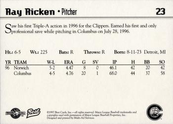 1997 Best Columbus Clippers #23 Ray Ricken Back
