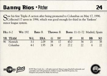 1997 Best Columbus Clippers #24 Danny Rios Back