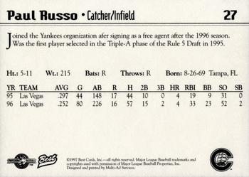 1997 Best Columbus Clippers #27 Paul Russo Back