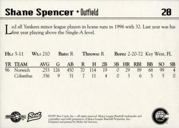 1997 Best Columbus Clippers #28 Shane Spencer Back