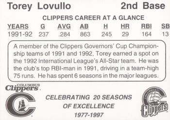 1997 Columbus Clippers 20th Anniversary #16 Torey Lovullo Back