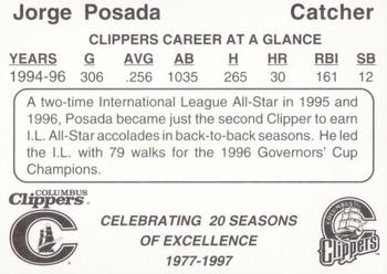 1997 Columbus Clippers 20th Anniversary #24 Jorge Posada Back