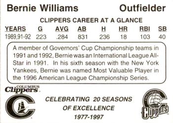 1997 Columbus Clippers 20th Anniversary #29 Bernie Williams Back
