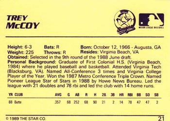 1989 Star Future Stars #21 Trey McCoy Back