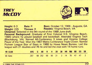 1989 Star Future Stars #22 Trey McCoy Back