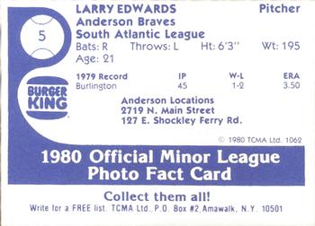 1980 TCMA Anderson Braves #5 Larry Edwards Back