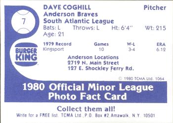 1980 TCMA Anderson Braves #7 Dave Coghill Back