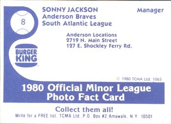 1980 TCMA Anderson Braves #8 Sonny Jackson Back