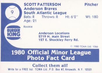 1980 TCMA Anderson Braves #9 Scott Patterson Back