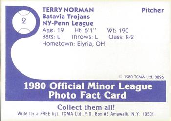 1980 TCMA Batavia Trojans #2 Terry Norman Back