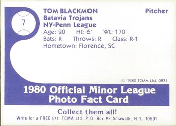 1980 TCMA Batavia Trojans #7 Tom Blackmon Back