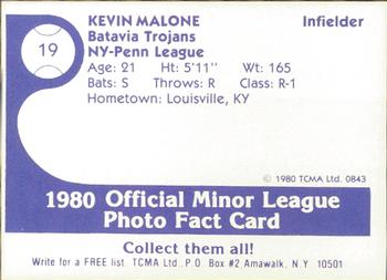 1980 TCMA Batavia Trojans #19 Kevin Malone Back