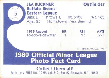1980 TCMA Buffalo Bisons #5 Jim Buckner Back